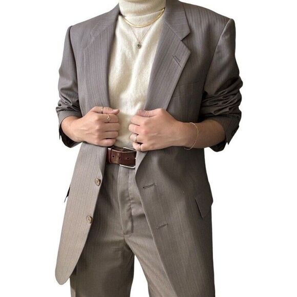 Vintage Christian Dior Gray 100% Wool Suit Sport Coat Blazer Trouser Set 42R - Picture 16 of 16